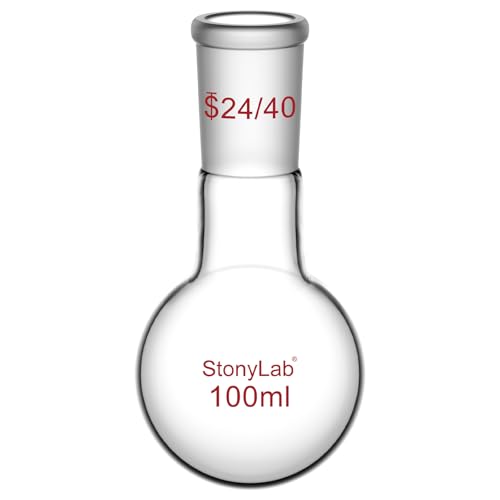 StonyLab Glass 100ml Heavy Wall Single Neck 1 Neck Round Bottom Flask RBF, with 24/40 Standard Taper Outer Joint – 100ml