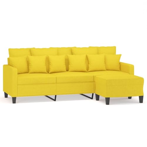 Sofá de 3 plazas con taburete de tela amarillo claro de 180 cm de largo para salón 3