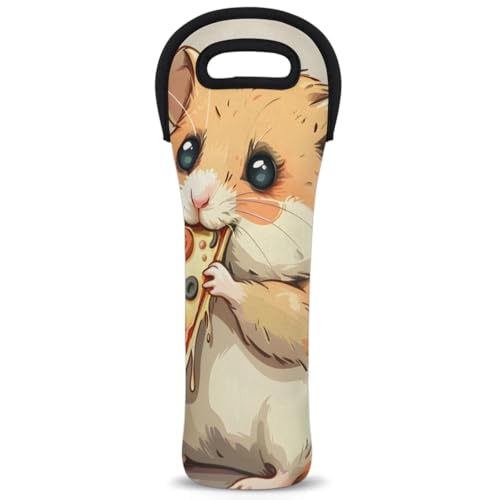 Neoprene Wine Tote Carrier Bag for Wine,Water, Champagne, Beer, Baby Bottles 15.6 x 5.1 Inches, Protective Wine Bag,Hamster Eating