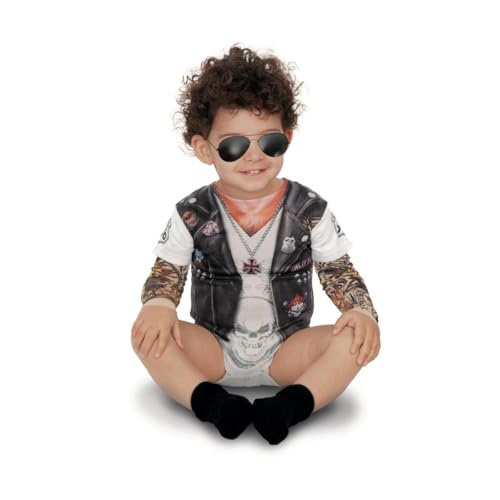 My Other Me Déguisement de rockeur unisexe pour bébé en noir et blanc avec combinaison et manches imprimées avec tatouages, taille 6 mois. Parfait pour un...