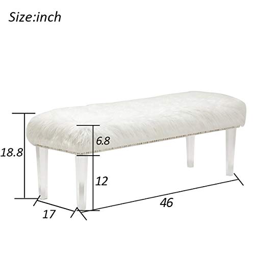 Awonde White Faux Fur Bench Upholstered Bed Bench For Bedroom Living Room Entryway Long Ottoman Bench With Acrylic Legs #TOP1