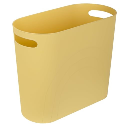 Image of rejomiik Small Trash Can, 3.5 Gallon Slim Garbage Can Plastic Waste Basket with Handles Container Bin for Narrow Spaces Bathroom, Bedroom, Kitchen, Office at Home, Yellow