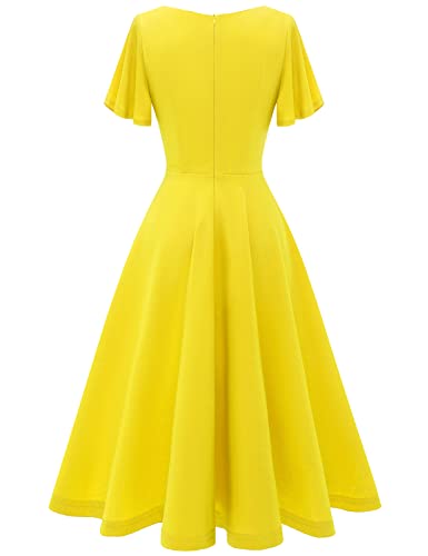 Image of HomRain Wedding Guest Dresses for Women Vintage Short Sleeves Casual Fit and Flare Cocktail Formal Dress for Tea Party