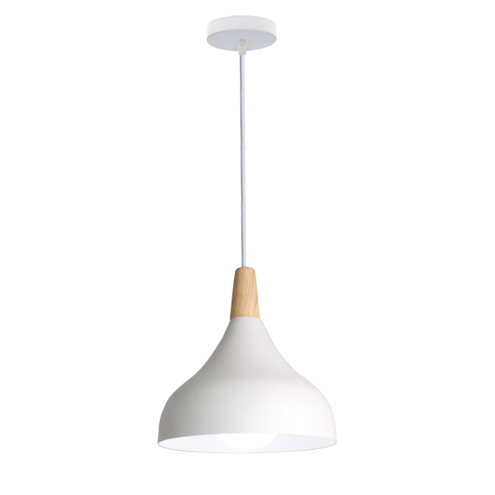 LYMSXAZOU Wood Pendant Light Nordic Metal Hanging Ceiling Lamp Dome Kitchen Island Lighting Fixture Single Head Chandelier E27 Suspended Lights for Dining Table Bedroom Cafe Bar Star of