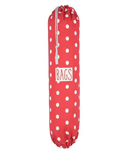 Plastic Bag Holder, Bag Holder For Plastic Bags, Dispenser, Grocery/Shopping Bags Organizer - Linen - Polka Dots Red, Large - Choice of Color/Size - Made in The UK