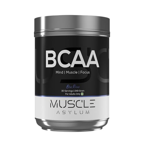 Image of Muscle Asylum BCAA Powder - 240g (30 Servings) Blue Razz | Muscle Recovery, Energy & Focus Support | Essential Amino Acids for Workout Performance