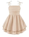 Arshiner Girls Champagne Dresses Party Special Occasion Formal Summer Beach Casual Spaghetti Strap Midi Tween Girl Sundress Champagne Size 10-12