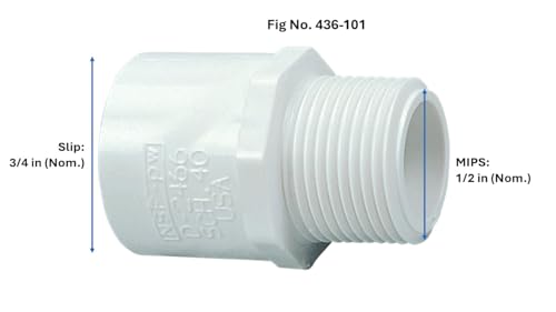 Image of NIBCO Fig No 436-101, 3 /4 in. x 1 /2 in. PVC Male Adapter Male Iron Pipe Thread (MIPT) x Slip, Threaded