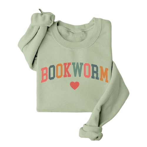 Fleece Pullover Bookworm Sweatshirt Women Book Reading Lover Bookworm Heart Graphic Long Sleeve Warm Fall Tops2