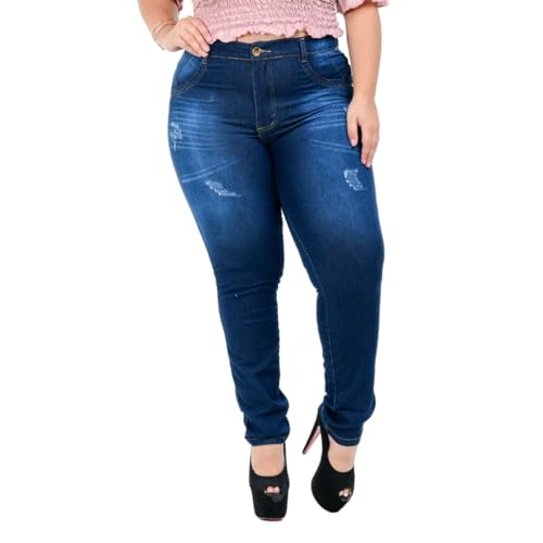 Calça Jeans Plus size feminina cintura alta lavagem média (54)