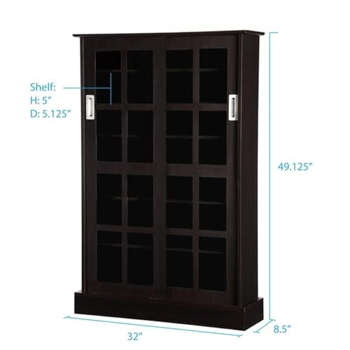 Atlantic 94835721 Windowpane Media Storage Cabinet With Tempered Glass Pane Styled Sliding Doors thumb #2
