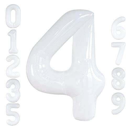 Image of KatchOn White Number 4 Balloon 40 Inch, 1 Count for 4th Birthday Party | 40th Anniversary, Unicorn Birthday, Boys, Girls, Unisex