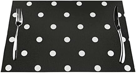 Black and White Polka Dot PVC Placemat, Non-Slip Heat Resistant Table Mat, Washable Woven Vinyl Placemat, Suitable for Kitchen Table