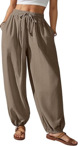 Taille élastique pantalon de jogging pour femme coupe droite et fluide