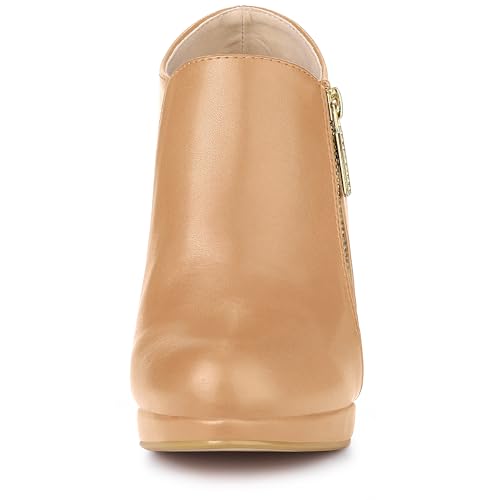 Allegra K Allegra K Women's Platform Round Toe Chunky Heels Nude Ankle Booties 7.5 M US
