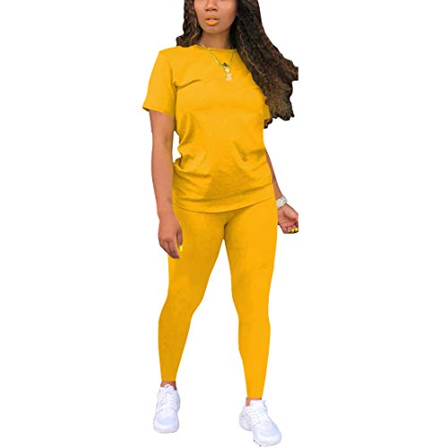 Two Piece Outfits For Women Sexy Sweatsuits Sets Summer Jogging Suit Matching Athletic Clothing Fashion Tracksuit Yellow L