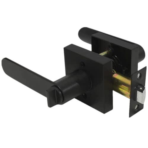 Türknäufe für Schlafzimmer mit Schloss, Türschloss Sicherheit, quadratischer Eingangstürhebel, außen, flach, wendbar, Türschlösser mit Riegel für Schlafzimmer oder Badezimmer, mattschwarzes Finish Cover