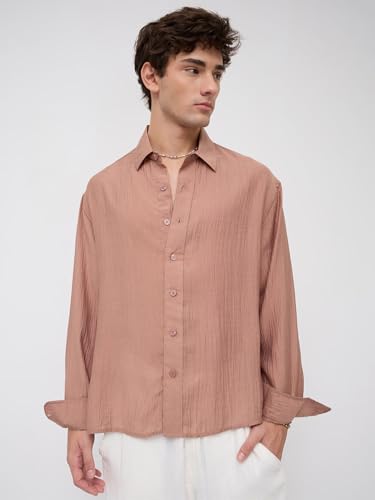 Image of VASTRADO Burnt Clay Sheen Crinkled Boxy Fit Crop Shirt