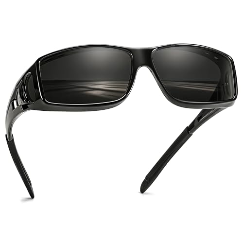 Image of TJUTR Polarized Fit Over Glasses Sunglasses for Men Women, Wrap Around UV400 Protection Sunglasses TS2611