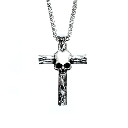 Collier pendentif croix de crâne gothique pour hommes chaîne robuste anti-ternissement
