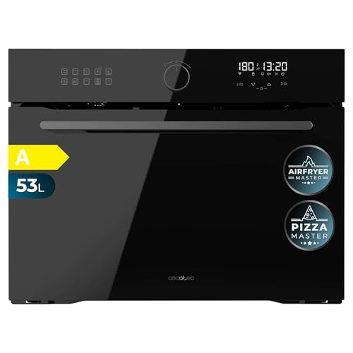 Cecotec Einbau-Multifunktionsofen mit 53L - Airfryer-Funktion - Bolero Hexa AF314500 Glass Black A. 2900W, 11 Funktionen, Airfryer Master, Pizza Master, Niedriger Energieverbrauch, Leichte Reinigung