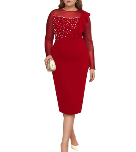 Image of ONTINVA Irregular Business Dress for Women's Outfits Ruffled Peplum Tops Floral Applique Formal Pencil Dresses