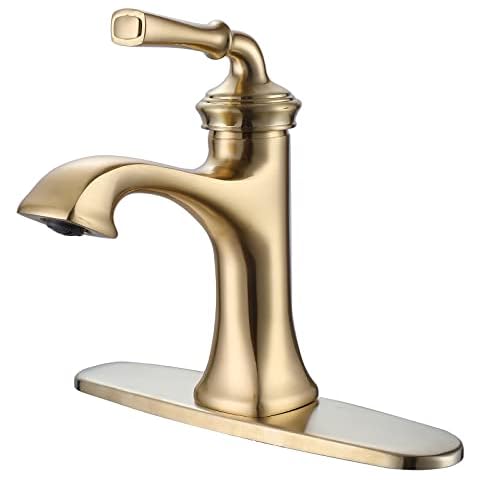 RBROHANT Brushed Gold Bathroom Faucet Brass Gold Bathroom Sink Faucet, Fit for 1 or 3 Hole, Single Handle, Deck Plate and Supply Lines Included, Deck Mounted, RBF65007BGP Cover