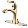 RBROHANT Brushed Gold Bathroom Faucet Brass Gold Bathroom Sink Faucet, Fit for 1 or 3 Hole, Single Handle, Deck Plate and Supply Lines Included, Deck Mounted, RBF65007BGP