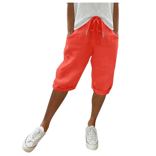 DGZTWLL - Pantalones cortos de invierno para mujer, pantalones cortos de lino de moda, cintura elástica, pantalones cortos de gimnasio con bolsillos y cordón para deportes y atuendos diarios, rosso