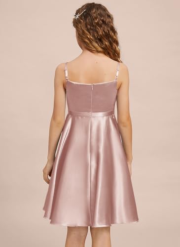 Girls Stretch Satin Formal Dresses V-Neck Knee-Length Flower Girl Bridesmaid Dress Party Wedding2