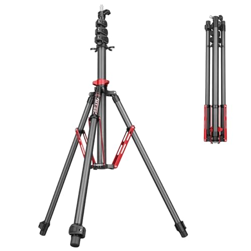 FreeSeaライトスタンド写真 - 1.4インチの特大チューブ高耐久スタンド、アルミニウム合金構造、高さ106インチの三脚、フリップロック&ガススプリング付き、最大8kgのソフトボックス/リングライトを保持 (Carbon Fiber)