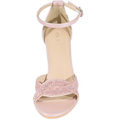 Allegra K Allegra K Women's Pink Shoes Chunky Heels Ankle Strap Glitter Sandals 10 M US
