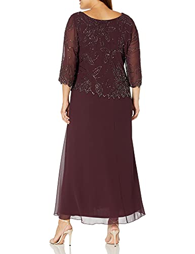 Image of J Kara Women's Plus Size 3 /4 Sleeve Long Beaded Floral Design Dress