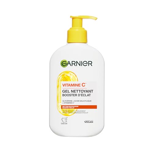 GARNIER Skin Active - Gel Nettoyant Booster D'Éclat - pH Neutre - Démaquille En Douceur, Hydrate & Illumine - Enrichi En Vitamine C & Glycérine - Vegan &...