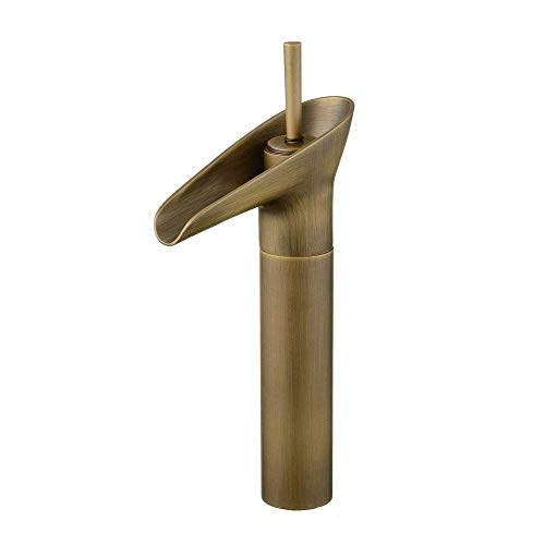 Hiendure® Einhebel- Mischbatterie Wasserhahn Armatur Waschtischarmatur Wasserfall Einhandmischer für Bad Waschbecken (hoch) Cover