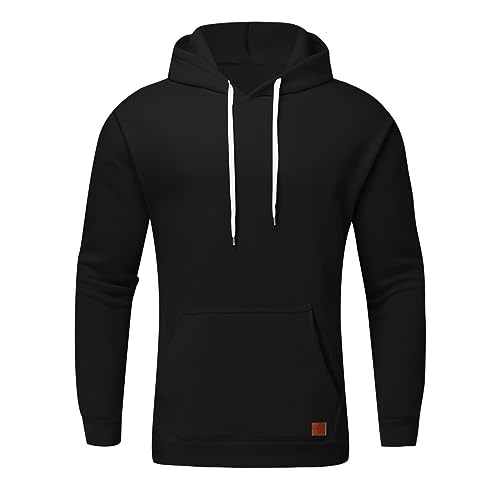 Mens Slim Fit Basic Pullover Hoodies Drawstring Lightweight Long Sleeve Hooded Soft Sweatshirts with Kanga Pocket