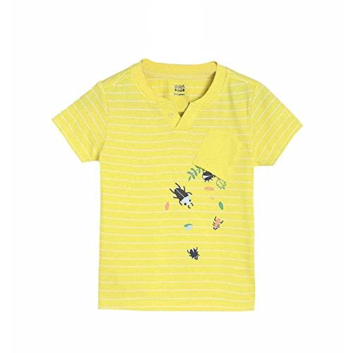 Image of miniklub Boys Yellow Striped Henley Neck T-Shirt