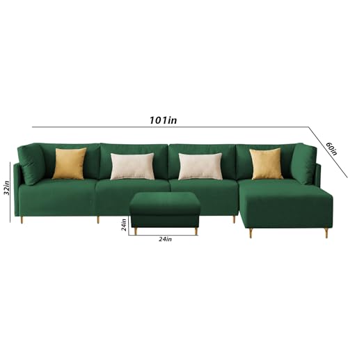 Image of Carina RHS 6 Seater L Shape Sofa Set with Center Table for Living Room (Green Fabric) Premium Fabric Sofa