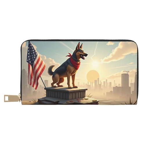 Wallet Women - Classic Brown Dog-B Print Leather Wallet for Women with Zipper, Cute Bifold Long Ladies Wallets