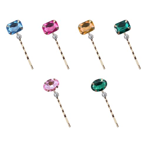 6 Pack Colorful Gemstones Bobby PinsSparkly Crystal Gemstones Hair Pins for Women Girls Bridal Wedding accessories