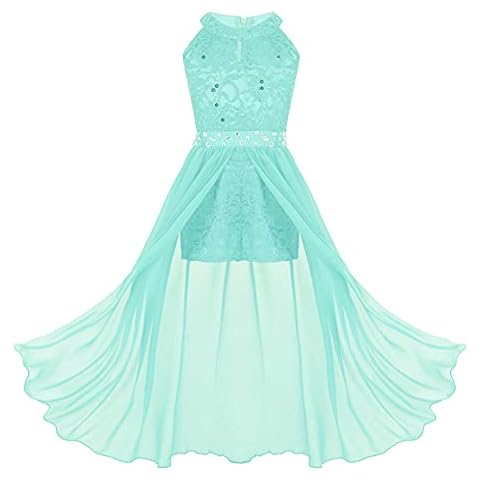 IEFIEL Vestido Largo de Fiesta Boda para Niña sin Manga Mono Lentejuelas de Ceremonia con Tul Vestido Elegante de Gala Cumpleaños Graduación A Menta Verde Cover