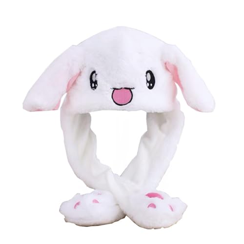Floatdream Gorra De Conejo, Sombrero conejo con Orejas Móviles, Lindo Gorro De Peluche, para Juegos de Rol, Regalos de Cumpleaños (Blanco)