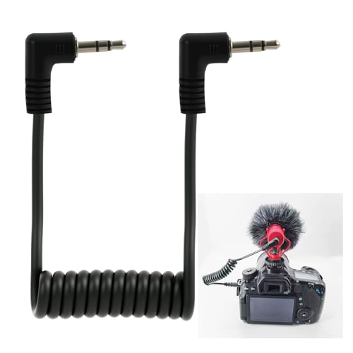 kwinfei Câble de microphone spiralé mâle vers mâle 3,5 mm - Cordon jack à angle droit pour appareil photo, enregistreur, connexion micro pour vlogging,...