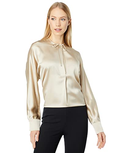 Blouse Vince style working girl chemise col cravate sable blanc L