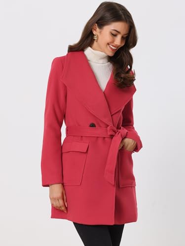 Allegra K Women's Winter Wrap Coat Turndwon Collar Long Sleeve Tie Belt Coat with Pockets3