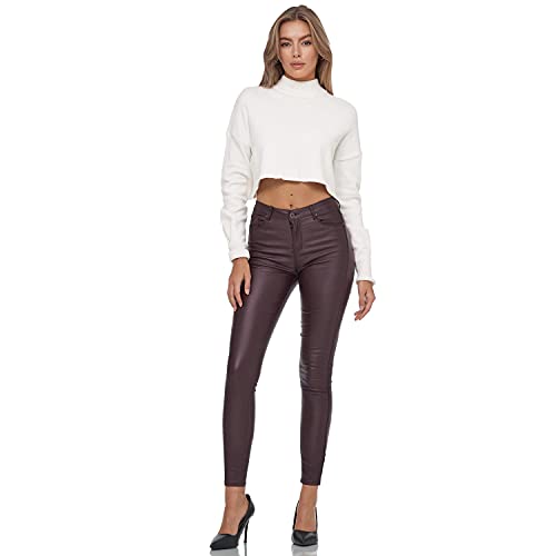 Gloop Skinny Fit Pantalon en jean avec effet cuir lisse, Rouge violet., XS Cover