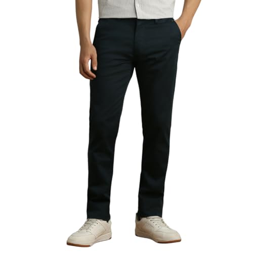 Image of Peter England Men's Super Slim Fit Stretchable Cotton Satin Casual Trousers | Office Sleek & Trendy Look