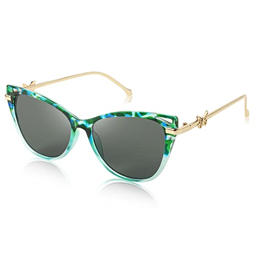FEISEDY Women Trendy Oversized Cat Eye Sunglasses Metal Temple with Butterfly Decoration Gradient Lens Sunglasses B2314