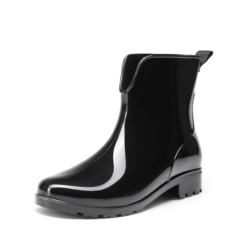 DREAM PAIRS Botas de Agua Mujer Chelsea Zapatos de Lluvia Impermeable Wellington Botines de Agua de Moda Antideslizante,Size 38,Negro,SDRB2417W-E