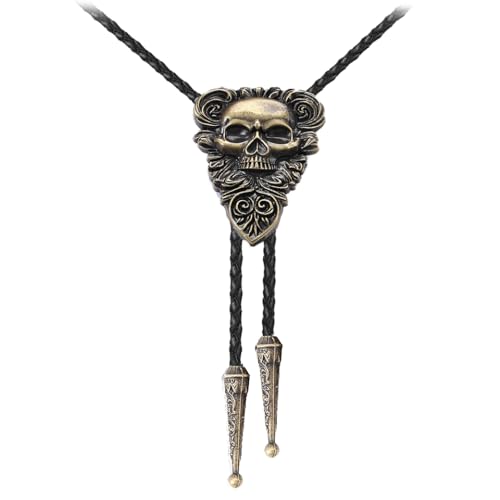 Image of Joxevyia Bolo Tie for Men Vintage Cow Skull Leather Rope Western Cowboy Necktie Vintage Bola Tie Gift for Him